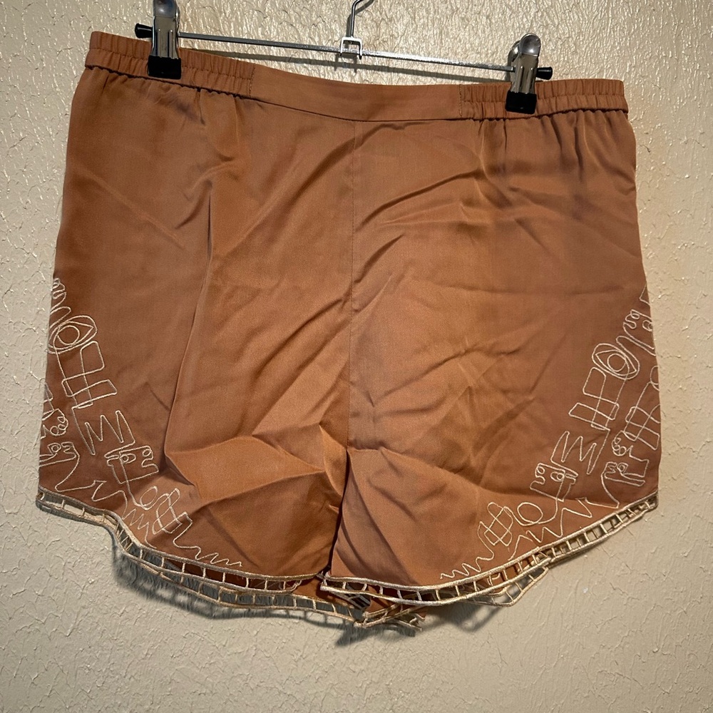 Rodebler Satin Shorts‎ Embroidery Size Large Pull On Loungewear
